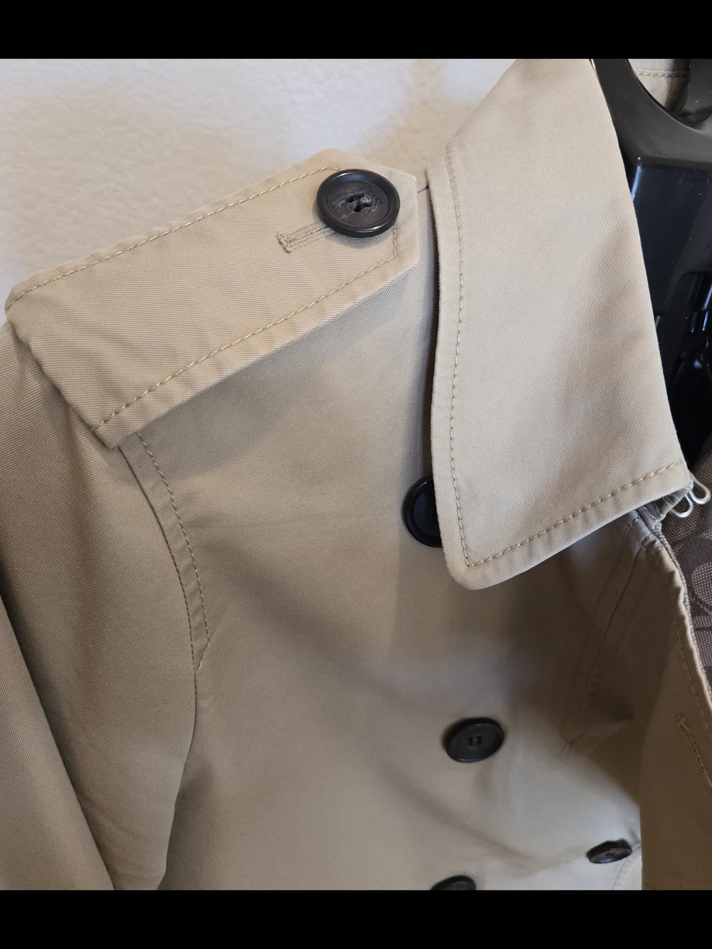 Coach Khaki Short Double-Breasted Trench Coat with Belt